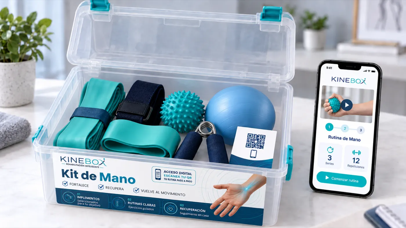 Caja de implementos KineBox Home con QR de vinculación