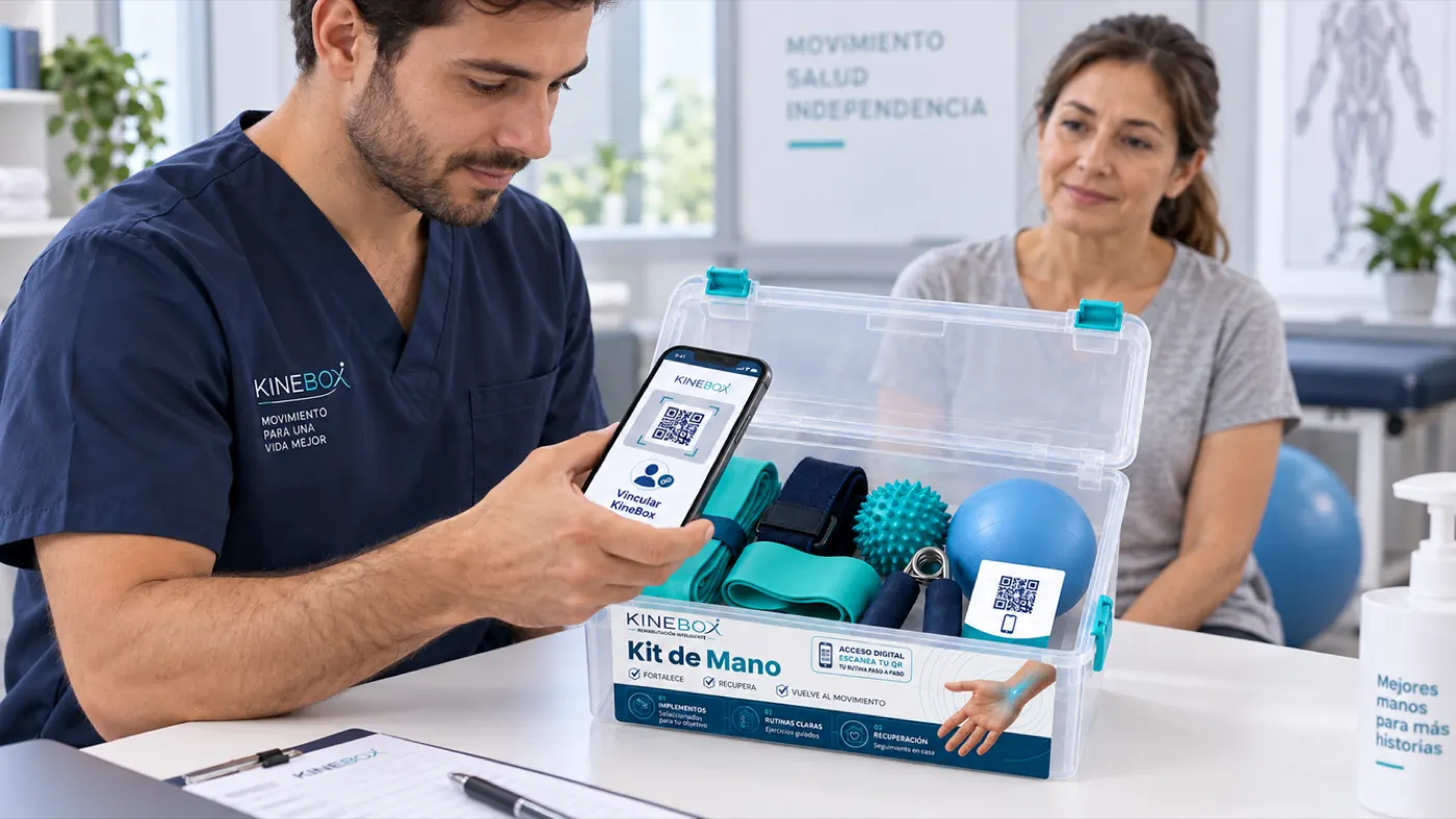 Kinesiólogo vinculando una caja KineBox Home mediante QR